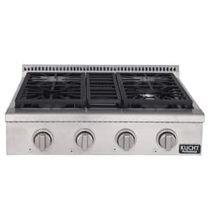 Professional 30 in. Propane Gas Range-Top with 4 Sealed Burners in Stainless Steel with Classic Silver Knobs