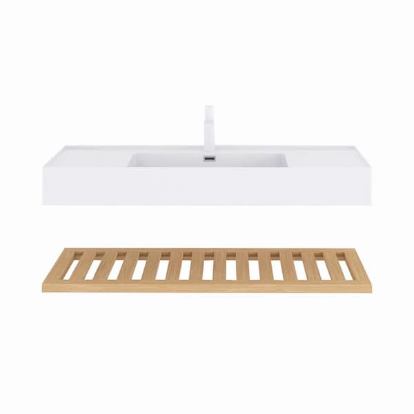 47.24 in. W x 18.11 in. D x 8.15 in. H Wall-Mounted Bath Vanity in Natural Wood with White Acrylic Top