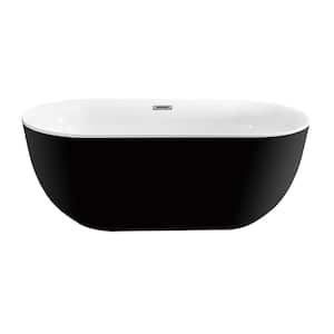 59 in. Acrylic Flatbottom Non-Whirlpool Bathtub in Glossy Black with Brushed Nickel Drain and Overflow Cover