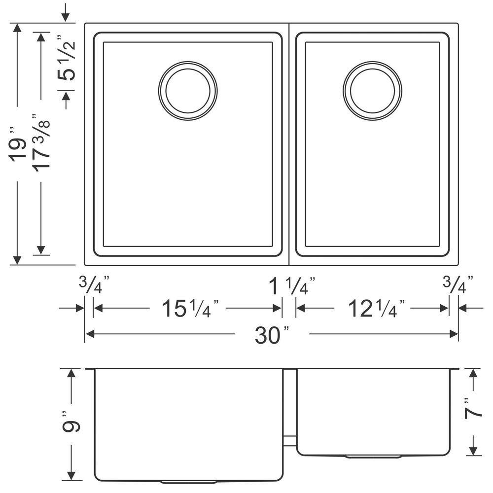 30'' Stainless Steel Double Bowl Drop-In Kitchen Sink