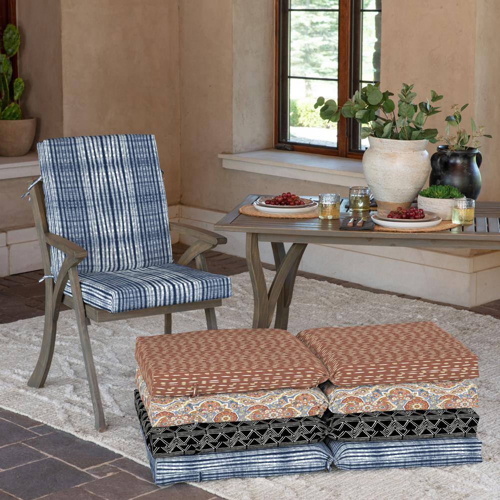 Blue Shibori Stripe Outdoor Highback Dining Chair Cushion