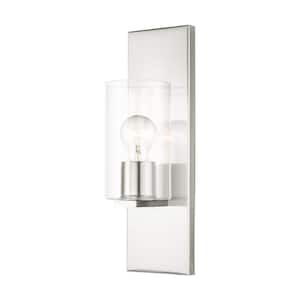 Ashford 4.5 in. 1-Light Brushed Nickel Wall Sconce with Clear Glass