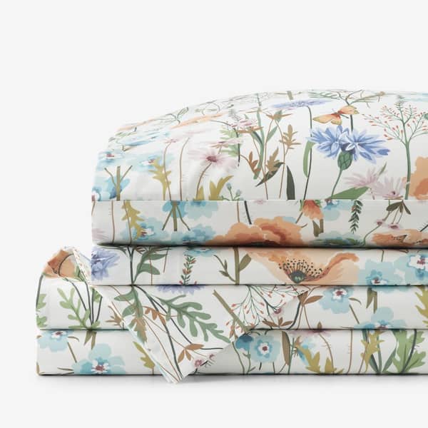 The Company Store Legends Hotel Summer Floral Wrinkle-Free White Multi Sateen Full Sheet Set
