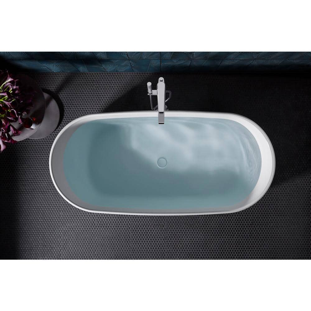 Ceric 65-Inch White Acrylic Freestanding Oval Soaking Tub