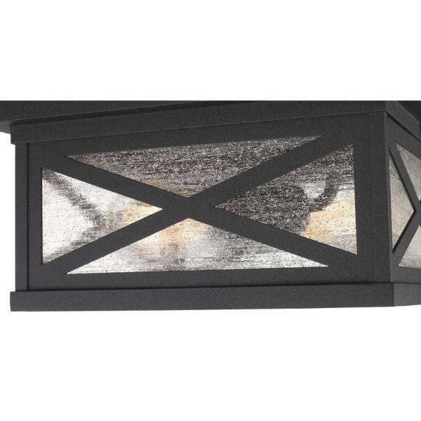 Matte Black Aluminum 2-Light Outdoor Flush Mount with Seedy Glass