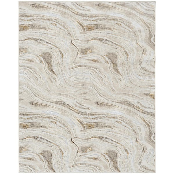 Nourison Glam Grey Gold 8 ft. x 10 ft. Abstract Contemporary Area Rug