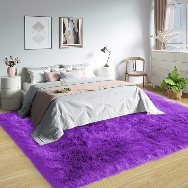 Sheepskin Faux Fur Purple 8 ft. x 10 ft. Cozy Fuzzy Rugs Area Rug