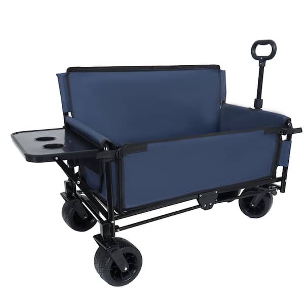 6.4 cu. ft. Steel Garden Cart, 3-in-1 Convertible Folding Wagon Cart with Bench Seat and Rear-Mounted Folding Tabletop