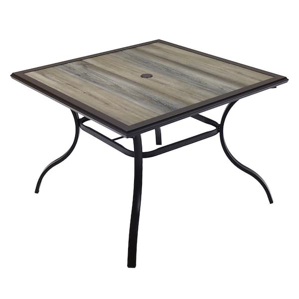 Anmutig Laminated Square Metal Outdoor Dining Table with Umbrella Hole