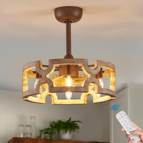 Genoxygic 19 in. Indoor Oak Wood Ceiling Fan with 6 Lights and Remote, Modern Farmhouse Ceiling Light with Fan