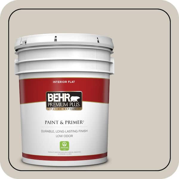 BEHR PREMIUM PLUS 5 gal. #N320-2 Toasty Gray Flat Low Odor Interior Paint & Primer