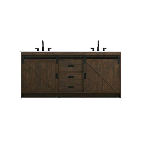 72 in. Double Sink Expresso Bath Vanity with White Engineered Marble Top