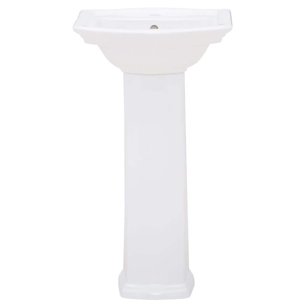 White Vitreous China Rectangular Pedestal Sink with Overflow