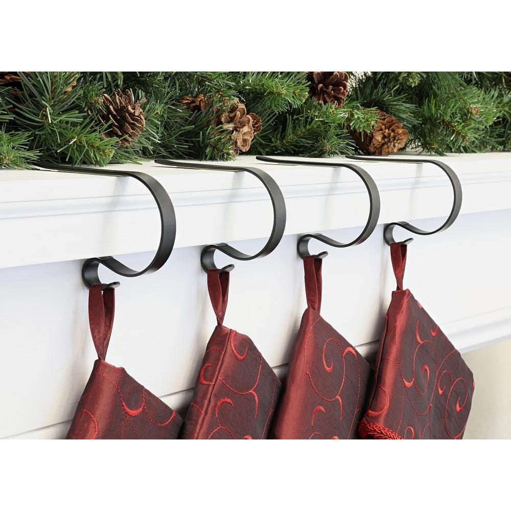 Matte Black Metal MantleClip Stocking Holders, Set of 4
