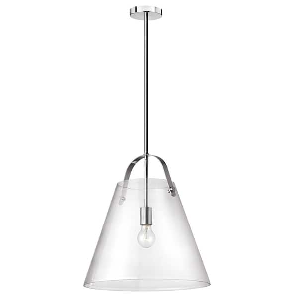 Dainolite Polly 1-Light Polished Chrome Shaded Pendant Light with Clear Glass Shade