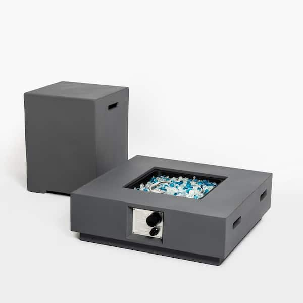 Cesicia 27.6 in. Gray Concrete Square Outdoor Gas Fire Pit Table with Propane Tank Cover