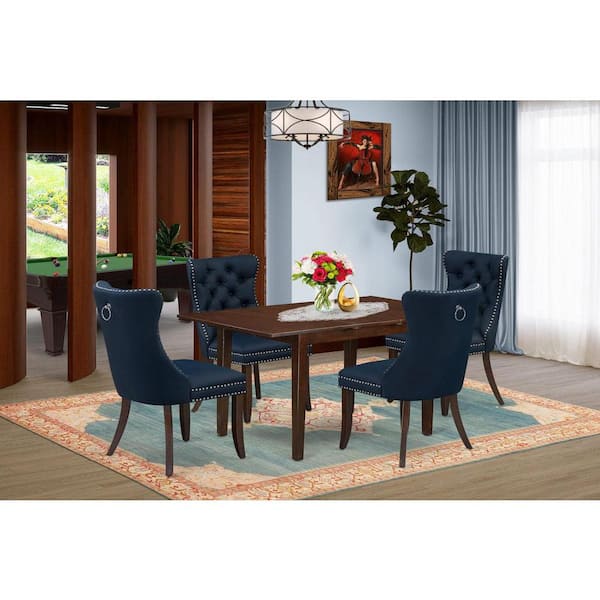 East West Furniture 5-Piece Mahogany Finish Solid Wood Top - Rectangular Dining Room Set with Butterfly Leaf - Seats 4