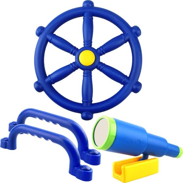4-Piece Outdoor Playhouse Accessories Set with Steering Wheel, Telescope and Handles, Plastic Material