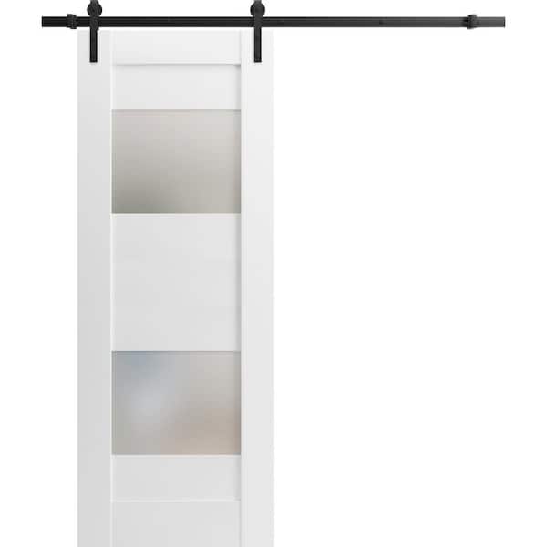 18 in. x 80 in. 1 Panel Frosted Glass White Solid MDF Sliding Barn Door with Hardware Kit