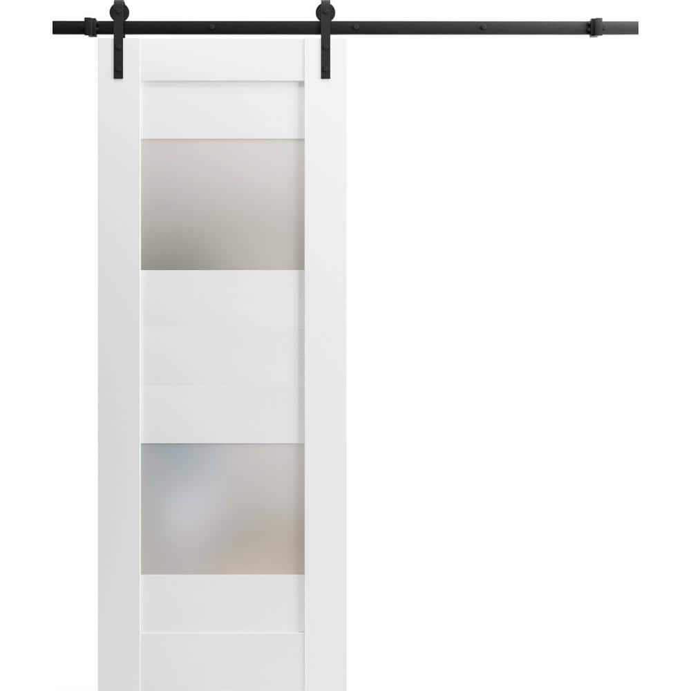 Assembly Required 32 in. x 84 in. 1-Panel Frosted Glass White Wood Sliding Barn Door with Hardware Kit price history on PriceWatchPro