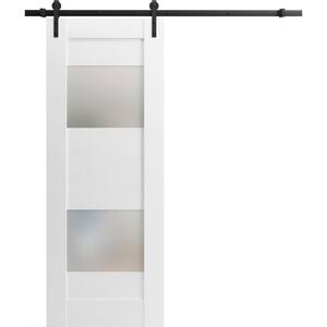 32 in. x 96 in. 1 Panel Frosted Glass White Solid MDF Sliding Barn Door with Hardware Kit