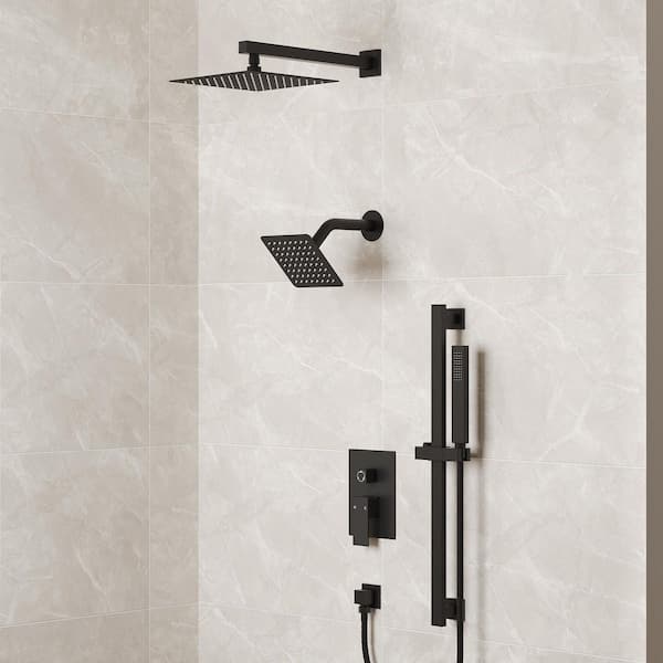 3-Spray Patterns 2.5 GPM 10 and 6 in. Dual Shower Head Wall Mount Fixed Shower Head with Handheld In Matte Black