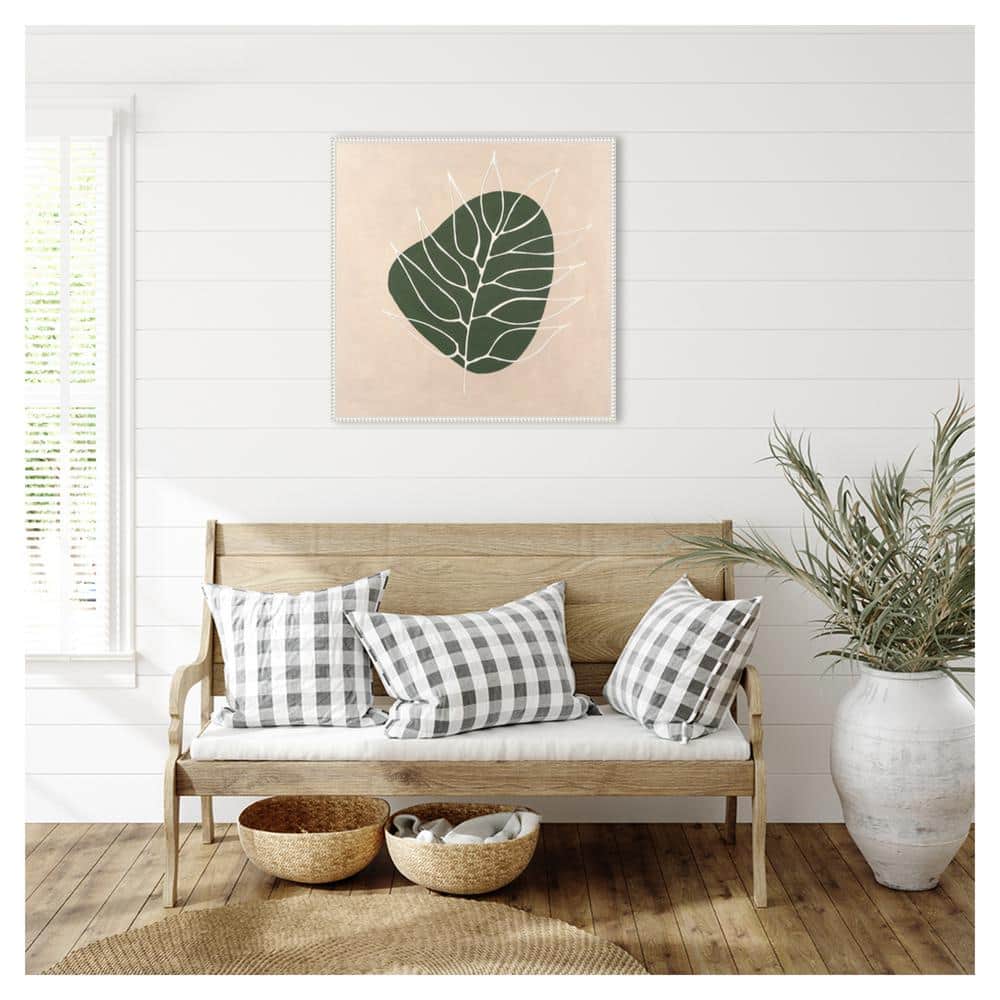 Peace Offering IV Green Leaf Abstract Canvas Wall Art with White Floater Frame