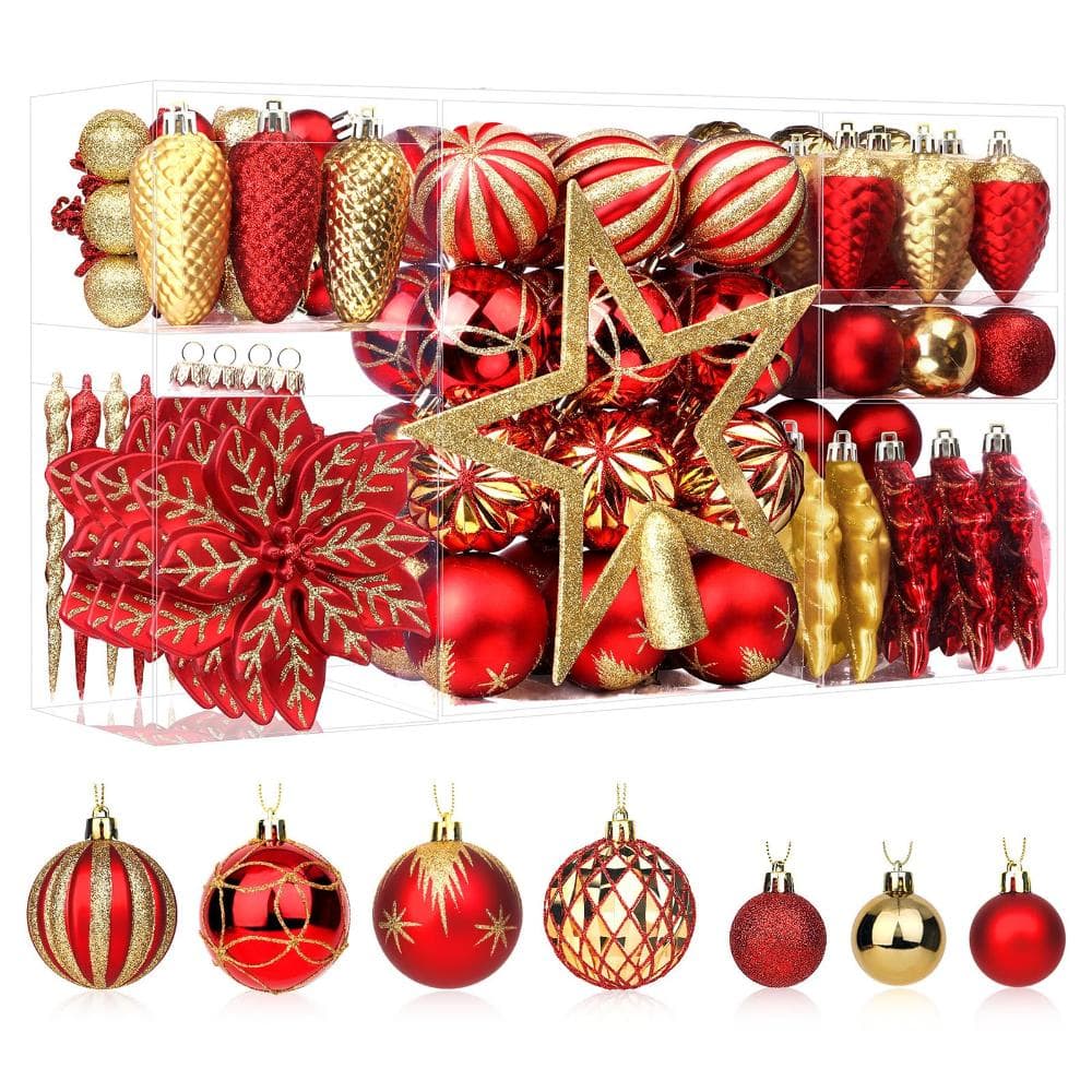 106 Piece Red & Gold Shatterproof Plastic Christmas Ornament Set price history on PriceWatchPro