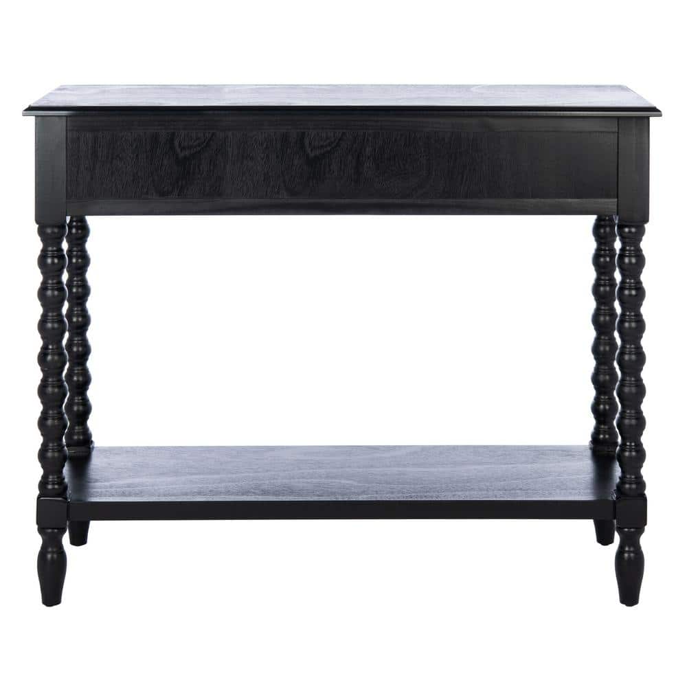 Athena Farmhouse Charm Black Wood Console Table with Storage