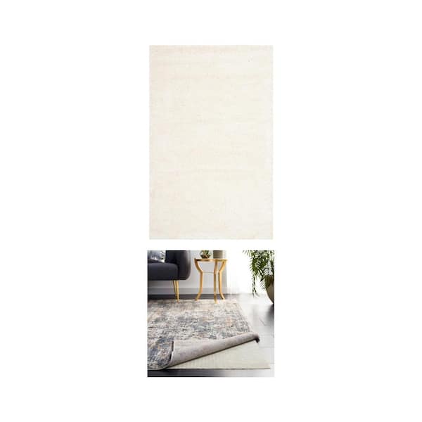 Milan Solid Shag Ivory 8 ft. x 10 ft. Area Rug with Flat White Non-Slip 8 ft. x 10 ft. Rug Pad Combo