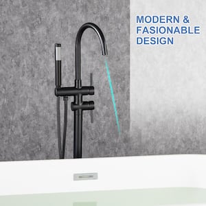 2-Handle Freestanding Tub Faucet Handheld Shower in Matte Black