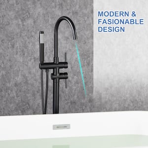 2-Handle Freestanding Tub Faucet with handheld shower in. Matte Black