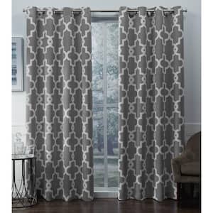 Ironwork Silver Woven Trellis 52 in. W x 84 in. L Noise Cancelling Thermal Grommet Blackout Curtain (Set of 2)