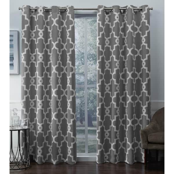 EXCLUSIVE HOME Ironwork Silver Woven Trellis 52 in. W x 96 in. L Noise Cancelling Thermal Grommet Blackout Curtain (Set of 2)