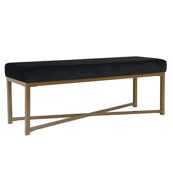 Homepop Velvet Black Rectangle Bench