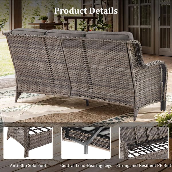 NovaSwivel Gray Wicker Patio Conversation Set Outdoor Seating Swivel Chair Set with 6 in. Thicked Gray Cushions