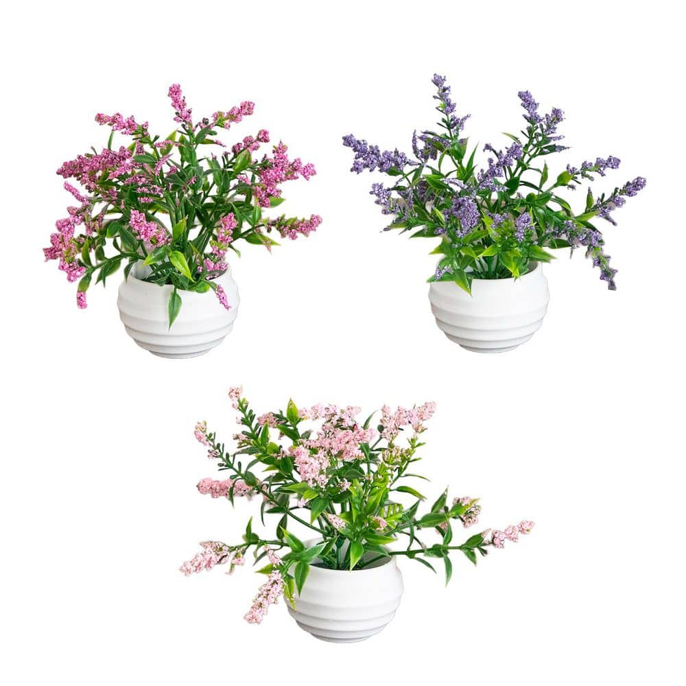 5 in. Multi-Colored Artificial Mini Lavender in White Decorative Oval Planter - Set of 3 price history on PriceWatchPro