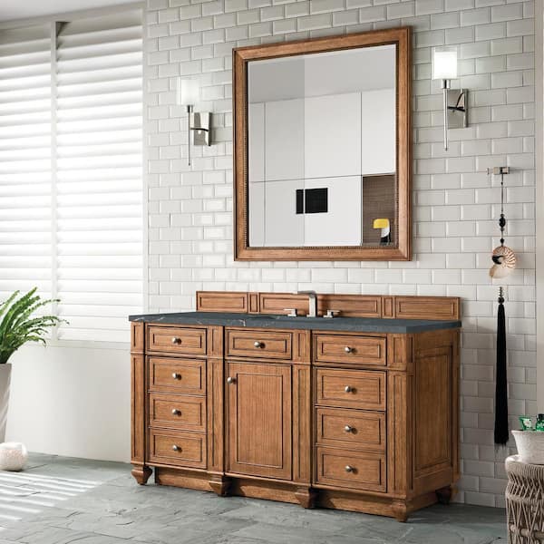 James Martin Vanities Bristol 60.0 in. W x 23.5 in. D x 34.0 in. H Single Bathroom Vanity in Saddle Brown with Parisien Bleu Quartz Top
