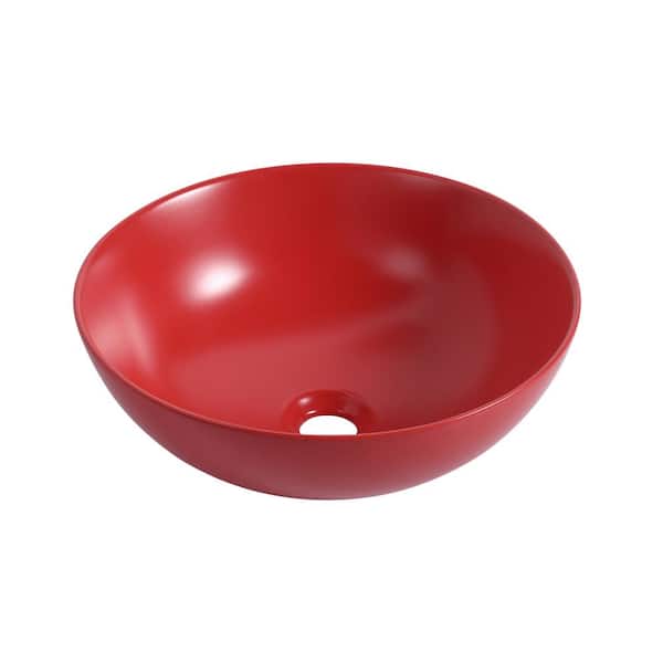 WarmieHomy 16.1 in. W Ceramic Countertop Art Wash Basin Round Bowl Shaped Vessel Sink in Red