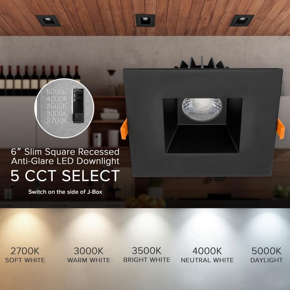 6-Inch Black Aluminum Square LED Recessed Downlight