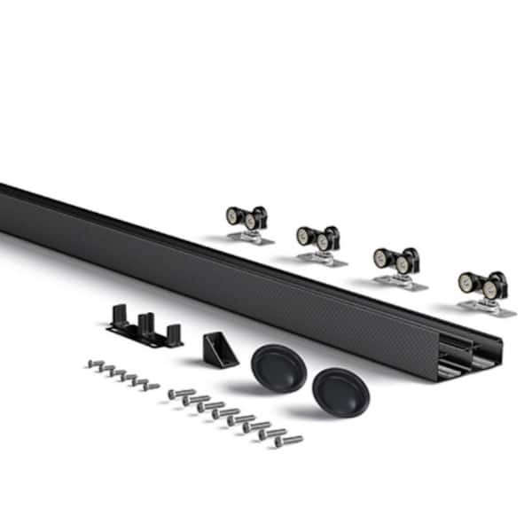 48 in. Black Aluminum Double Sliding Cabinet Door Hardware Kit with Track, Wheel Rollers and Screws
