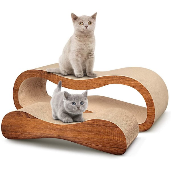 Tall cat scratching shop post with bed