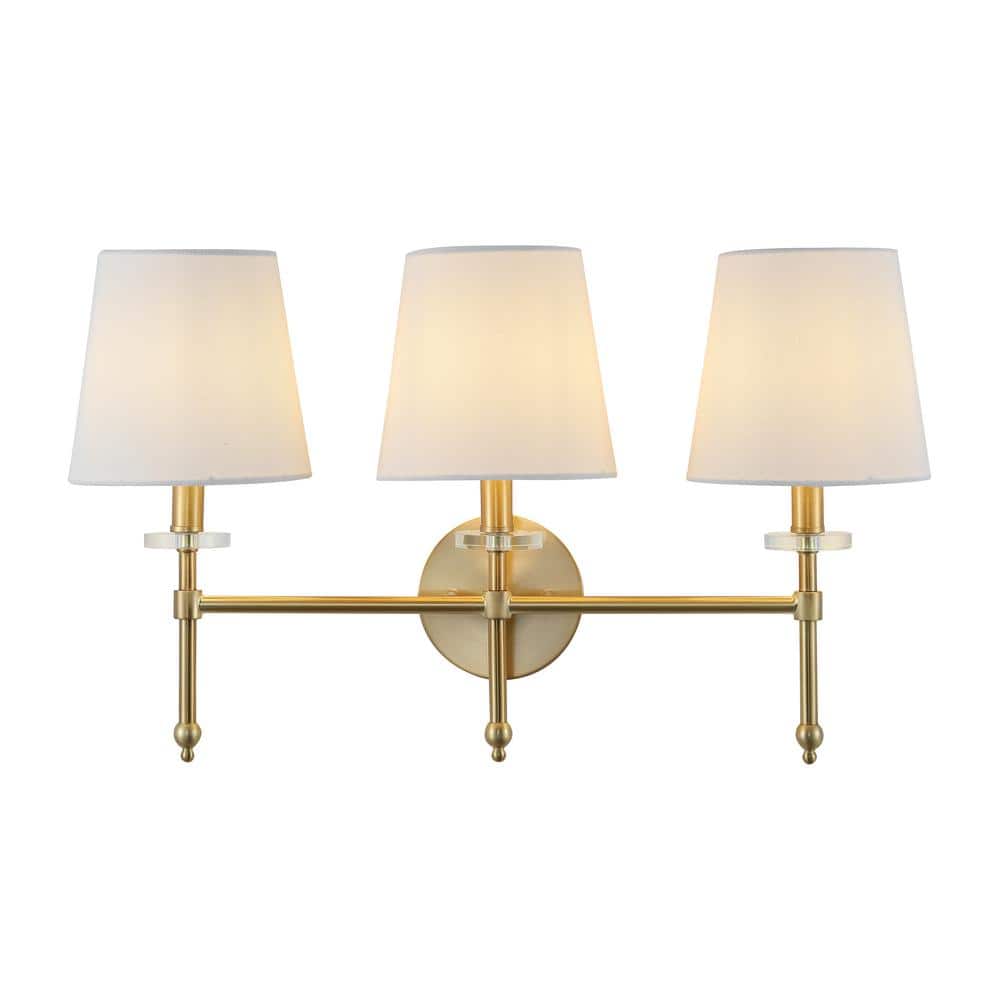 3-Light Brass Gold Modern Midcentury Vanity Light