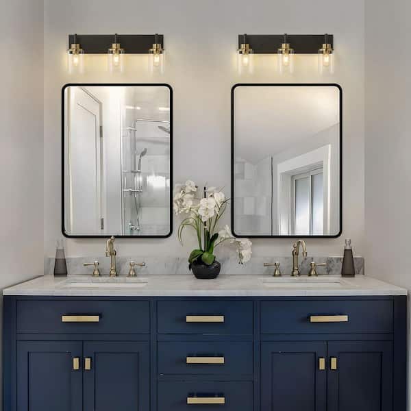 TinHon 23 in. Bathroom Light Fixtures Black and Gold, 3 Light