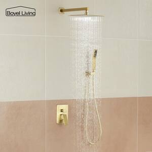 Shower System Wall Mounted with 10 in. Square Rainfall Shower head and Handheld Shower Head Set, Brushed Gold
