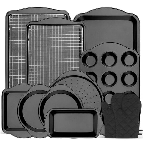 13-Piece Bakeware Set, Includes Roasting Pan, Pizza Pan, Cookie Sheet, Cake Pans, Muffin Pans, Cooling Rack, Oven Mitts