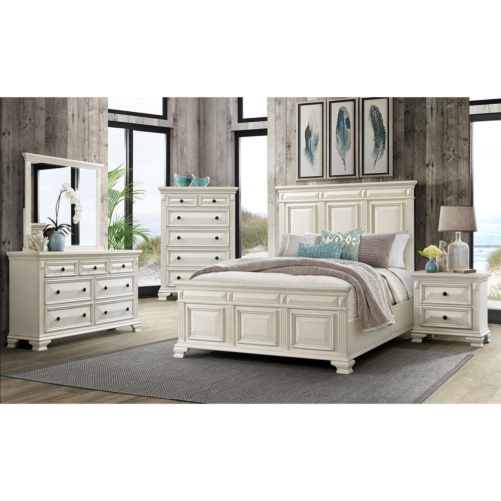 White Transitional 7-Drawer Dresser with Felt Lined Top Drawers