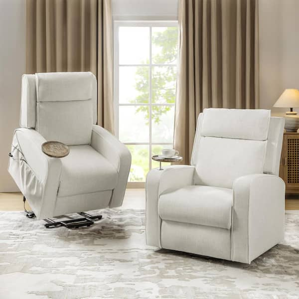 JAYDEN CREATION Dan Ivory Farmhouse Massage Lift Assist Power Recliner with Solid Wood Tray Set of 2 RCXR1091D IVY FAB S2 The Home Depot