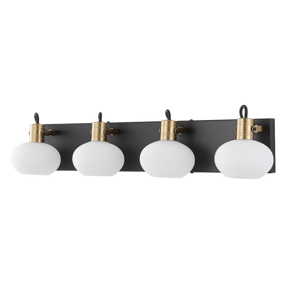WINGBO 26 in. 4 Light Bathroom Vanity Light Fixture with Glass Shade in Black and Gold WBWLZP15