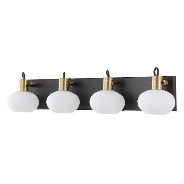 WINGBO 26 in. 4 Light Bathroom Vanity Light Fixture with Glass Shade in Black and Gold